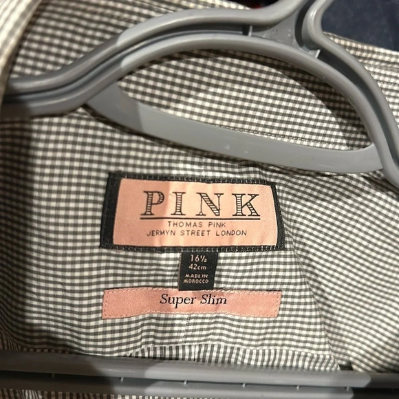Thomas PINK Shirt Dress Button Down Super Slim checkered Long Sleeve shirt - Picture 3 of 12
